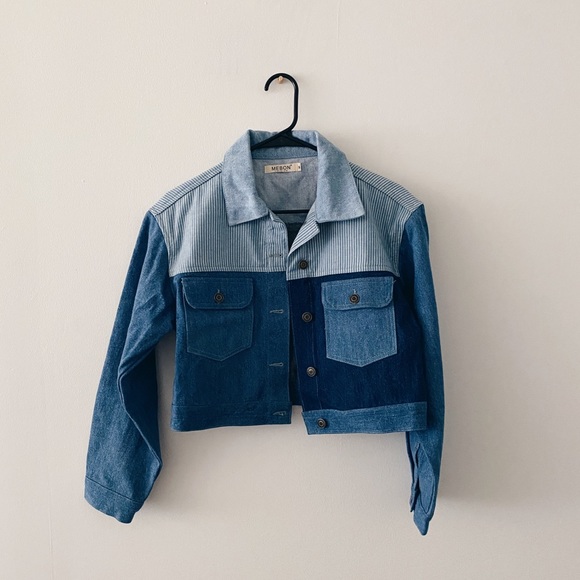 Vintage Jackets & Blazers - Vintage colorblock cropped jean jacket